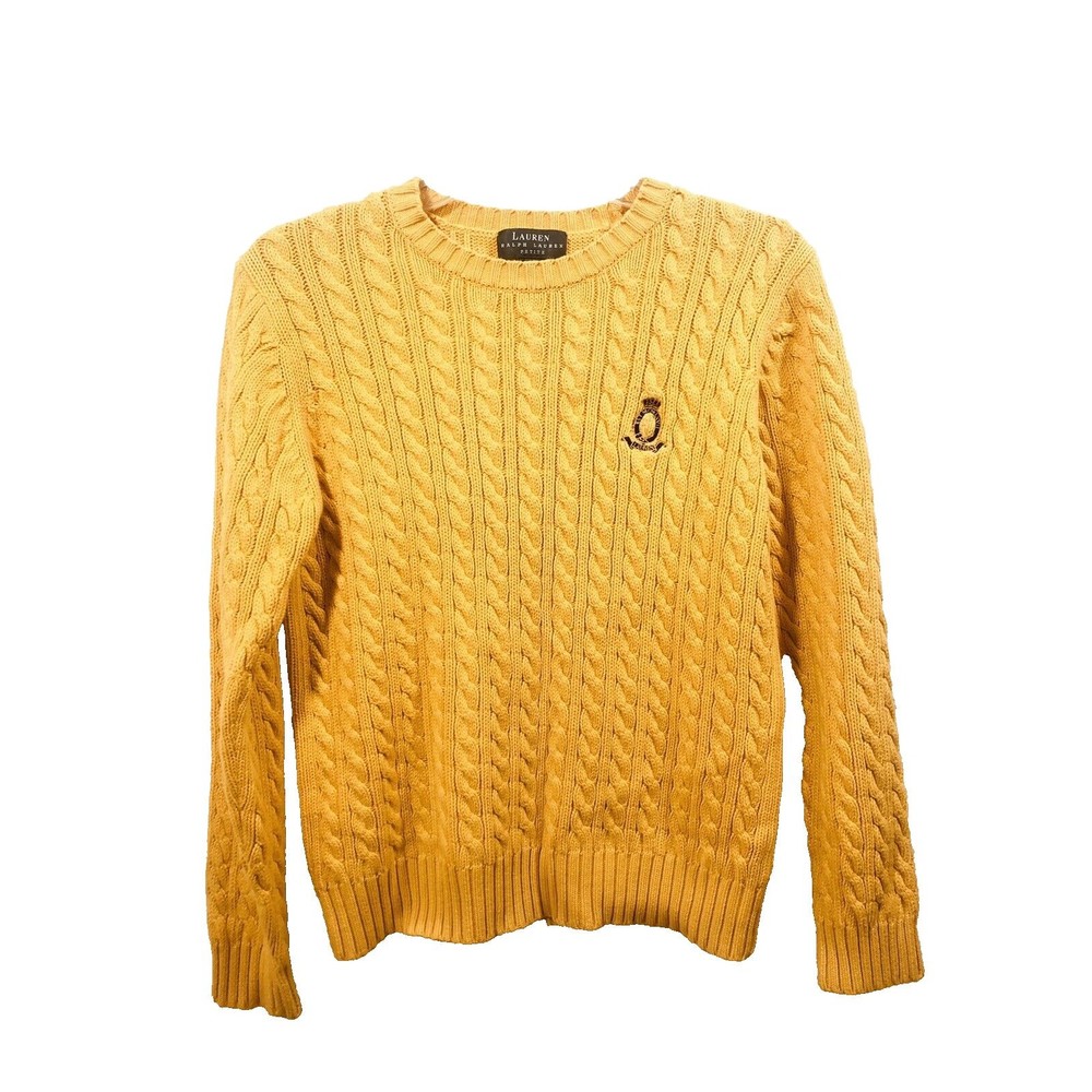 Cable Knit Lauren Ralph Lauren Yellow Sweater Long Sleeve Pullover Petit…